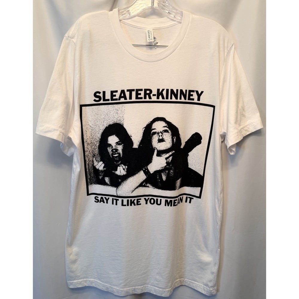 Sleater-Kinney Say It Like You Mean It T-Shirt Size Large White Black Cotton
